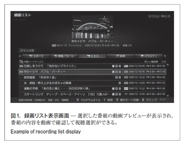 図1．録画リスト表示画面