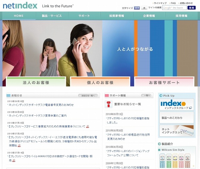 「ネットインデックス」サイト（画像）