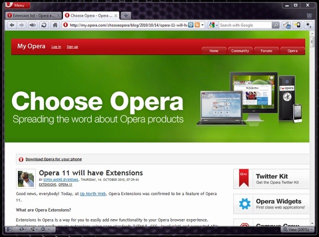 「Opera 11」の画面