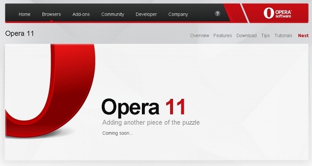 ファイル公開前の「Opera 11」サイト