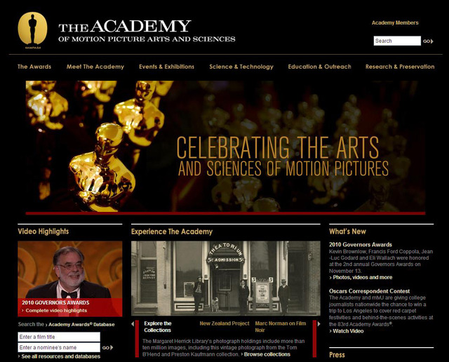 米映画芸術科学アカデミーの公式サイト