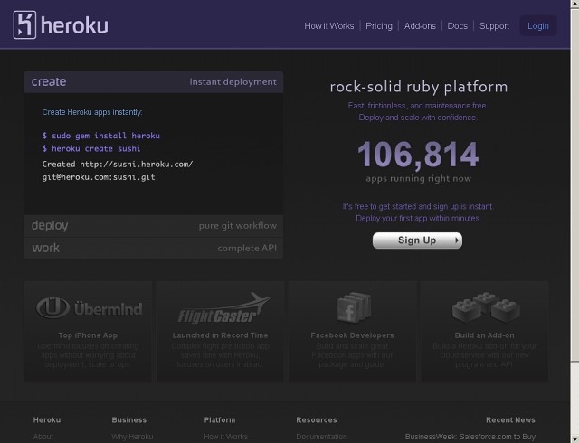 「Heroku」社サイト（画像）