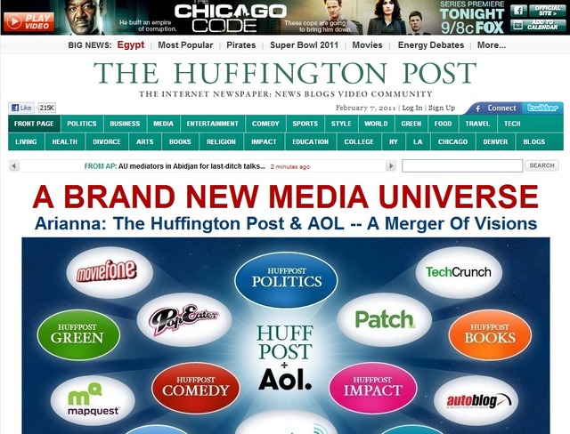 AOLは「Huffington Post」を、3億1500万ドル（約260億円）で買収