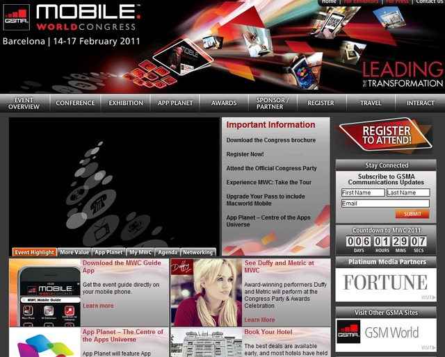 「Mobile World Congress 2011」は2月14日～17日までスペインで開催