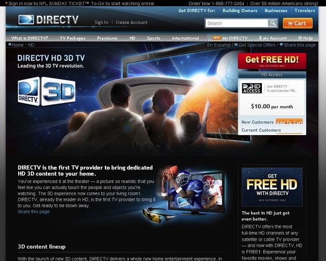 「DIRECTV」サイト（画像）