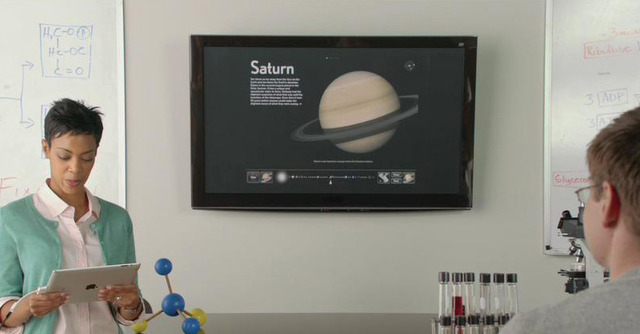 iPad 2から大画面テレビへの動画出力の様子