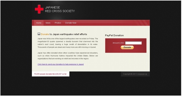 日本赤十字社の偽サイト（画像）