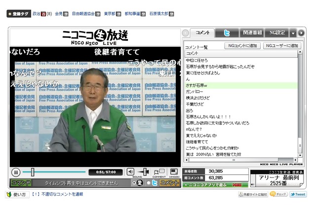 記者会見の模様は、「ニコニコ生放送」にてライブ配信された