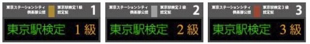 認定証は、発車案内板型のブログパーツ（左から1～3級）