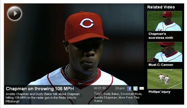 「Chapman on throwing 106 MPH」動画