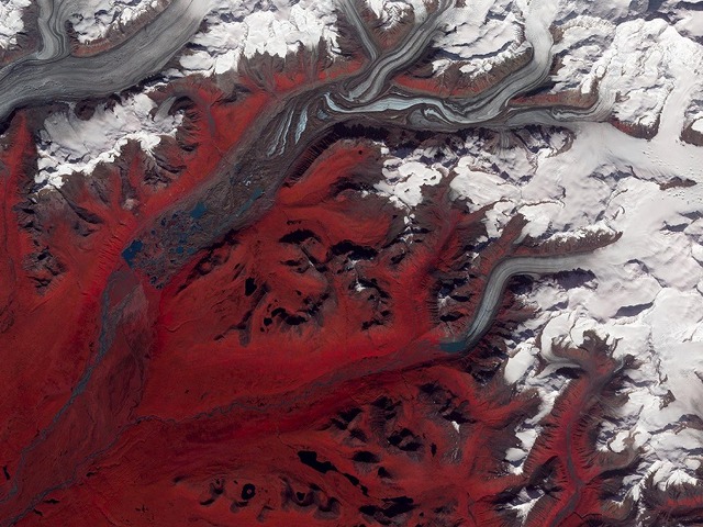 アラスカのサスティーナ氷河（c）NASA