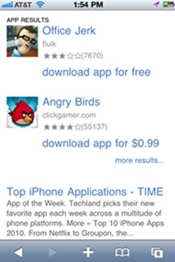 「Top iPhone Apps」（トップiPhoneアプリ）で検索したアプリ