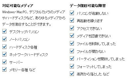 対応可能なメディアや障害内容の一覧