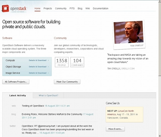「OpenStack」サイト（画像）
