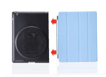 iPad 2に「Apple Smart Cover」を取り付けたままケースに装着するイメージ（iPad 2と「Apple Smart Cover」は別売り）