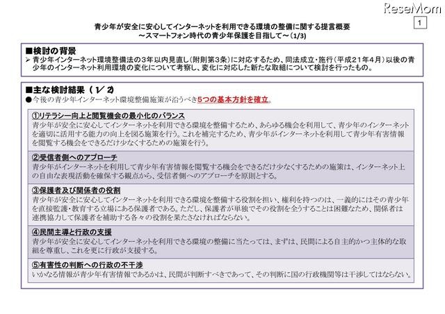 青少年が安全に安心してインターネットを利用できる環境の整備に関する提言