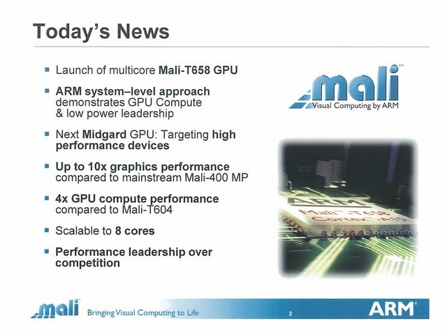 ARM、ハイエンドGPU「Mali-T658 」を発表……Mali-400 MPに比べて10倍の性能 