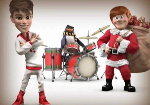 『Santa Claus Is Comin’To Town』のキャラクター達と共演するジャスティン・ビーバー（左）