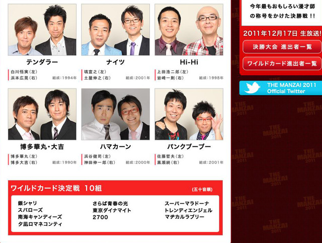 「THE MANZAI 2011」決勝進出15組