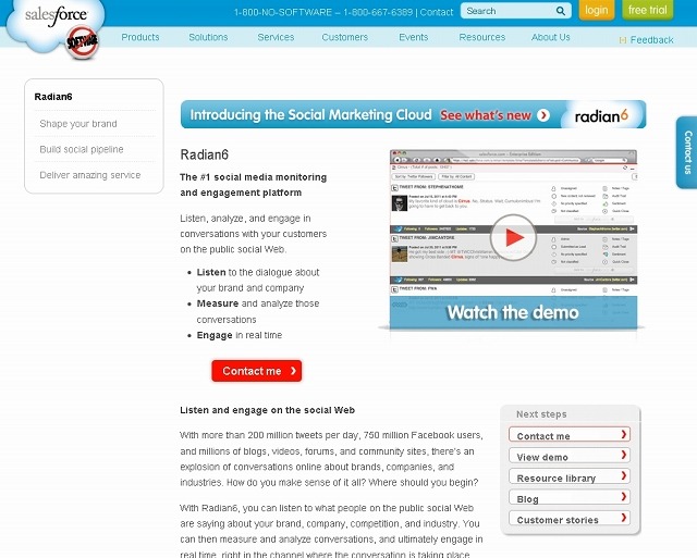 Radian6 Social Marketing Cloudの紹介ページ