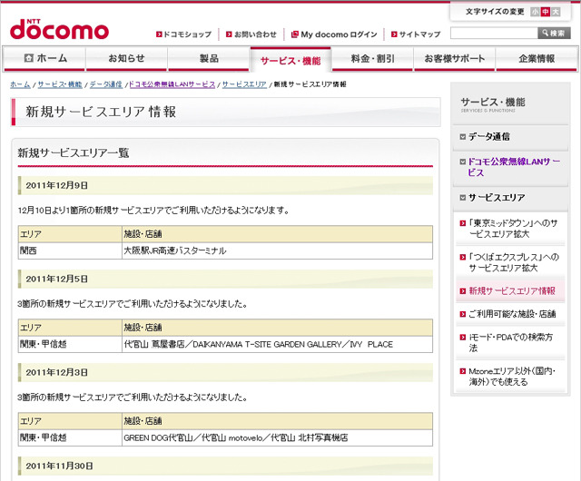 Mzone 新規サービスエリア情報