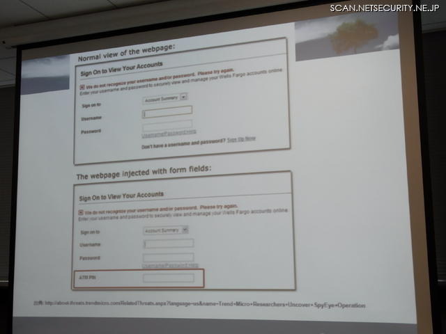 下が感染端末から金融機関にアクセスした際のダイアログボックス、一項目増えてATMの暗証番号入力を促している