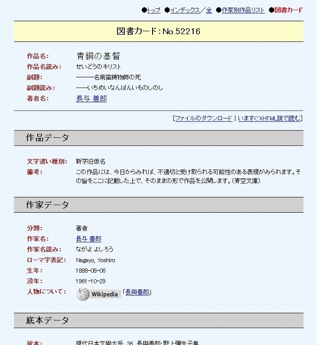 長与善郎「青銅の基督」などが新たに公開　