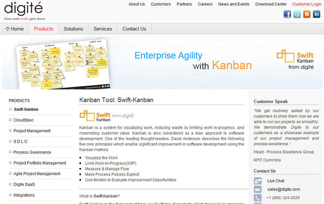 Swift-Kanbanについて説明するDigiteのウェブサイトのページ