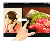 フリックでiPadのテレビ画面をチャンネル切換するイメージ
