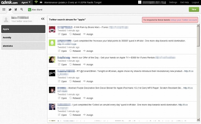 TwitterやFacebookも標準で「Desk.com」に統合されている