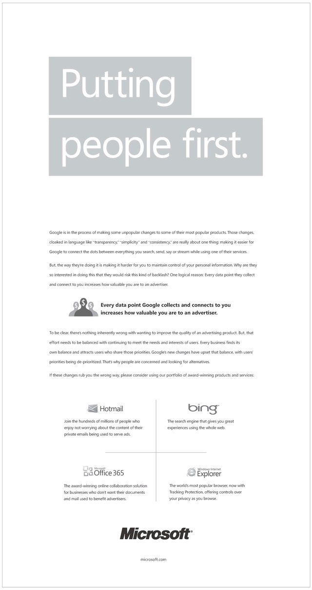 Google批判を行った新聞広告。