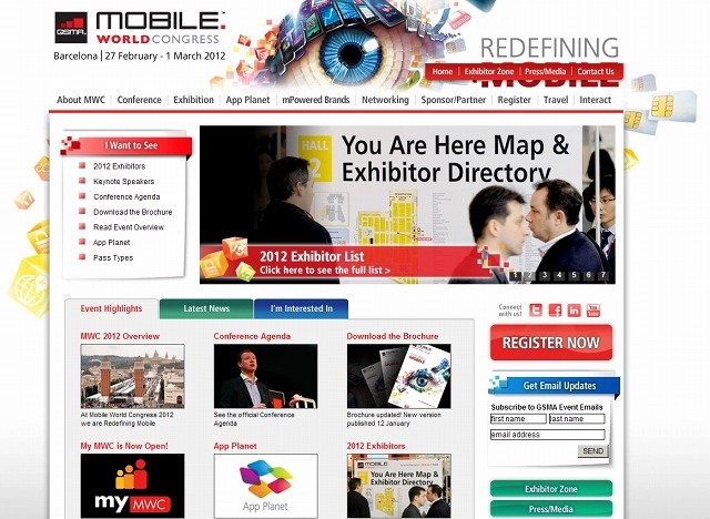 「Mobile World Congress2012」サイト（画像）