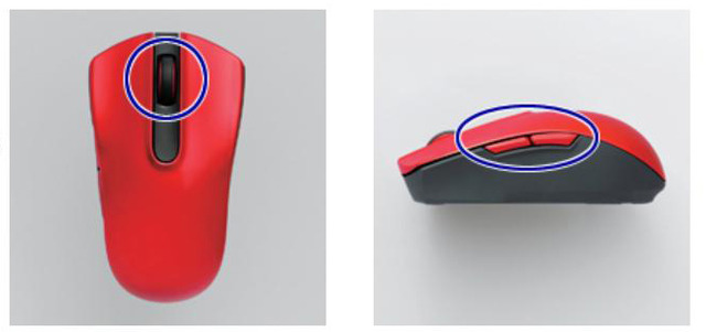 「高速スクロール」機能付きスクロール（左）と進む/戻るボタン（右）