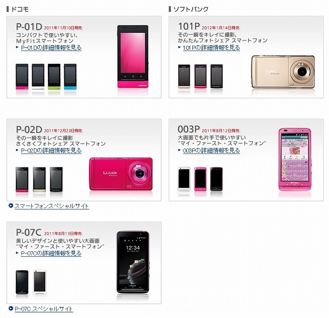 パナソニック製スマートフォンの数々