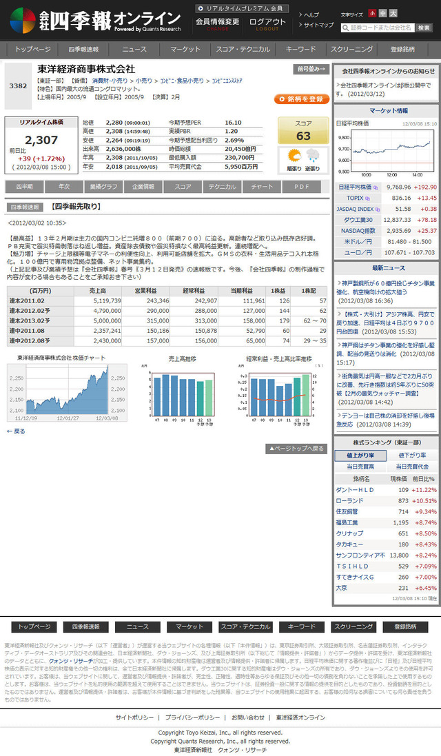 「会社四季報オンライン」 「四季報速報」