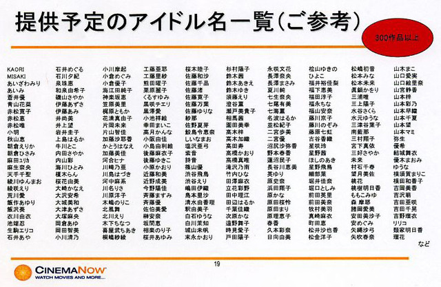 安田美沙子、ほしのあき、安めぐみ、眞鍋かをりといったメジャーアイドルを中心に、240名以上のアイドル名が並ぶのは圧巻