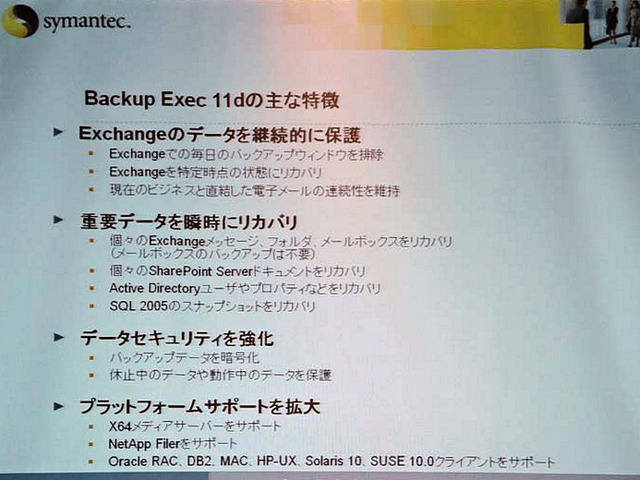 Symantec Backup Exec 11dの特徴