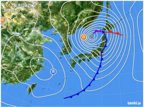 日本気象協会が発表した3日午後9時の予想天気図