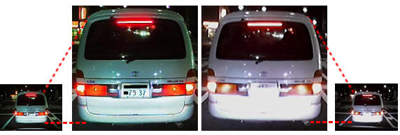 WDRありで白とび・黒つぶれを抑えた映像（左）とWDRなしの映像（右）の違い