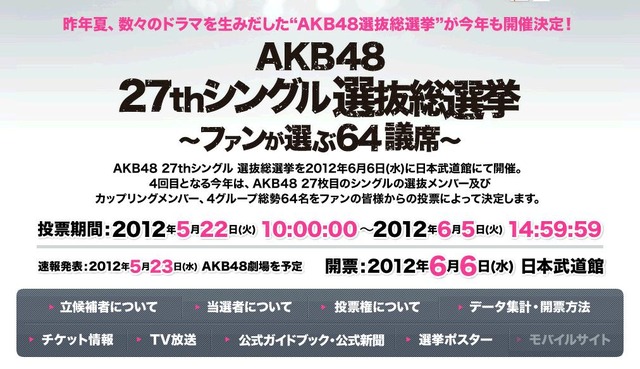 「AKB48 27thシングル選抜総選挙」特設ページ