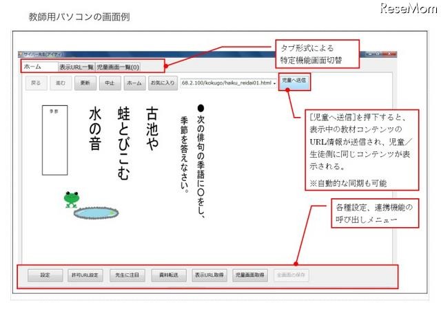 教師用パソコンの画面例