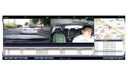 専用ビューアーソフトで車内/車外の撮影映像を再生しつつGoogleマップで走行ルートを確認するイメージ