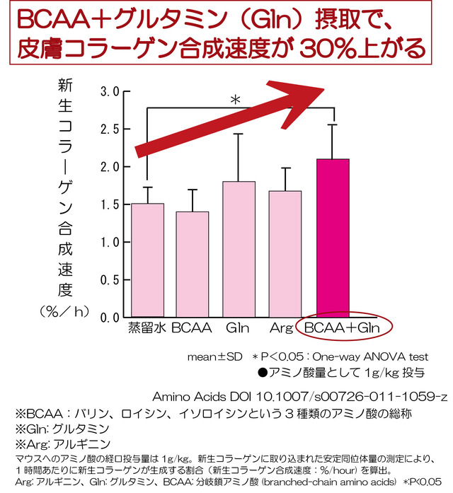 肌コラーゲンの合成速度を30％促進するアミノ酸組成を発見