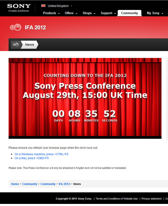 ソニー、IFA2012特設ページ