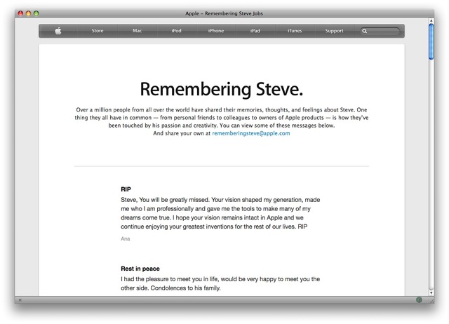 ジョブズを偲んで（http://www.apple.com/stevejobs/）