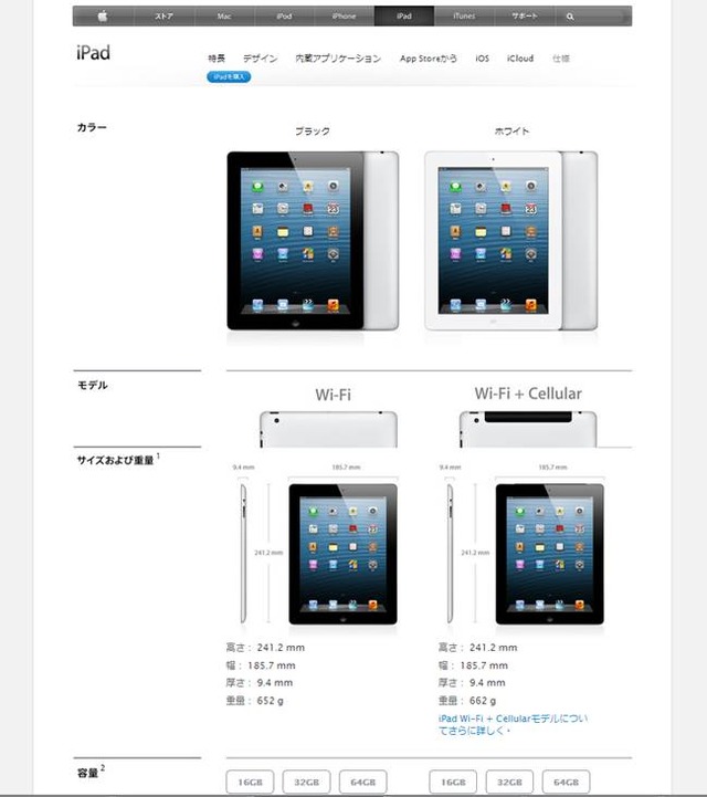 第4世代iPadのスペック