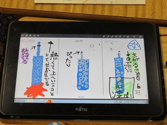 写真2　子どもがデジタルスクールノートで描いた実験の観察図。色をつけてグラフィカルに表現