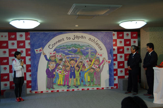 上田選手自らが「JOCオフィシャルパートナーシップのより良い発展と、自身のリオへの想いを込めて描いた」という絵画