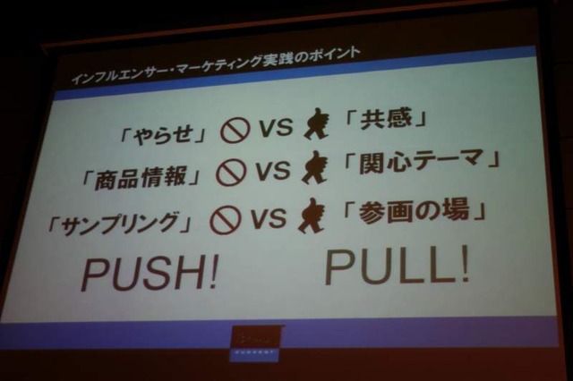 従来のPUSH型広告ではなく、ユーザが能動的に情報に接するPULL型であることが、インフルエンサーマーケティングの手法では重要となる