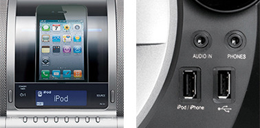 iPod/iPhone用Dock（左）とインターフェース（右）